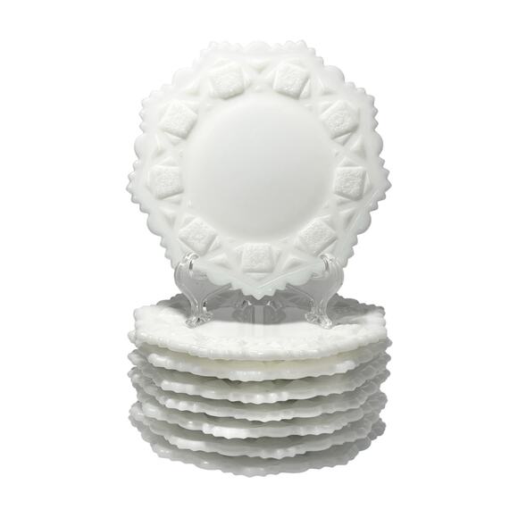 Westmoreland “Old Quilt” Set of 8 Milk Glass Bread Plates 6” - Picture 1 of 4